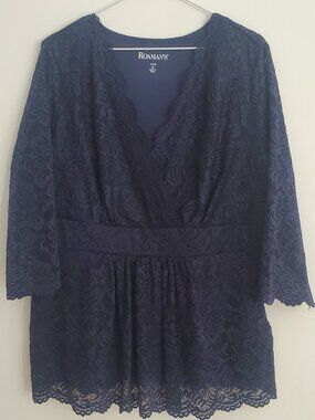 NEWER Violet Blue Lace Crossover Peplum Formal Blouse Top Wedding Guest Outfit